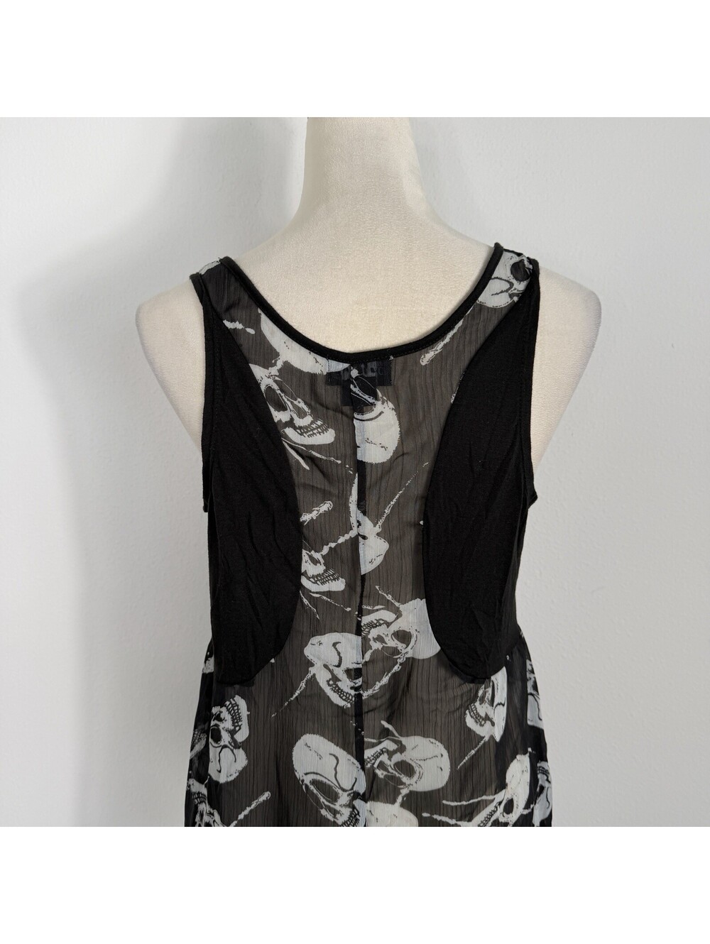 Royal Bones Daang Womens Tank Top Sheer Skulls Goth Gothic Black Size Large - Picture 5 of 7